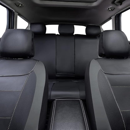 Flying Banner car seat Covers Protects Water Proof Faux Leather Carbon Fiber Front and Rear Bench (Black Gray, Full Set - 8PCS)