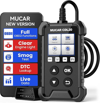 MUCAR CDL20 Universal OBD2 Scanner, Check Engine Car Code Reader with Full OBD2 Functions, Vehicle Info/MIL/EVAP/Freeze Frame/DTC Library, Diagnostic Scan Tool for All OBD II & EOBD Cars After 1996