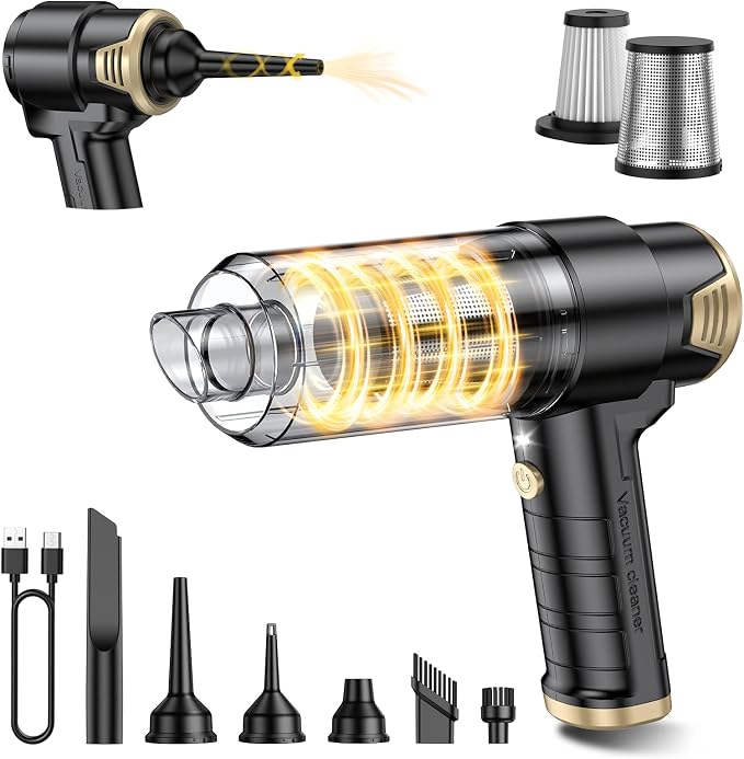 JONYJ Handheld Car Vacuum Cleaner Cordless, 16000PA Hand Held Vacuum Portable, 2 in 1 Air Duster and Mini Vacuum Cleaner Rechargeable with LED, Multi-Nozzles & Washable Filters for Home Office Car Pet