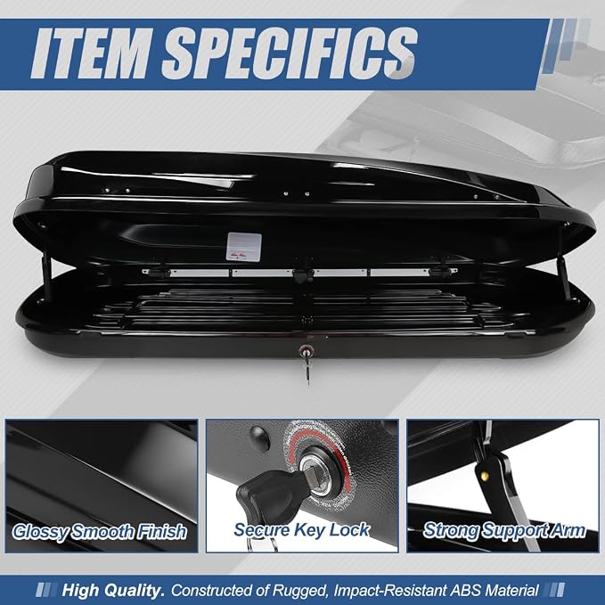 Auto Dynasty Hard Shell Roof Top Mount Car Storage Travel Luggage Box Cargo Carrier with Security Keys, 78 (L) x 31 (W) x 15 (H) Inches, Capacity 110 Pounds, 17 Cubic Feet (Tool-Free Install), Glossy