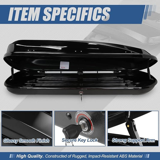 Auto Dynasty Hard Shell Roof Top Mount Car Storage Travel Luggage Box Cargo Carrier with Security Keys, 78 (L) x 31 (W) x 15 (H) Inches, Capacity 110 Pounds, 17 Cubic Feet (Tool-Free Install), Glossy