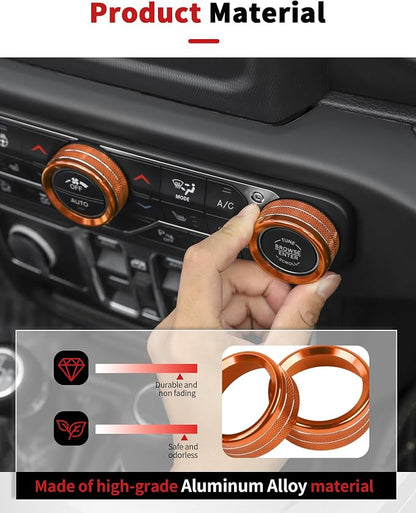 JWWY JL AC Air Vent Trim Rings & Dashboard Headlight Switch Decor Switch Knob Cover Kit Fit for 2018-2023 Jeep Wrangler JL JLU Interior Accessories, Aluminum Alloy 8PCS Orange