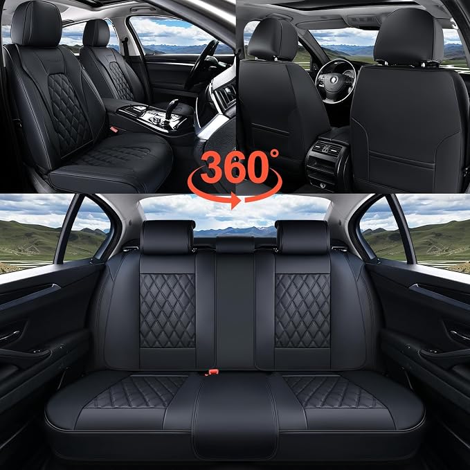 Coverado Car Seat Covers Front Seats, 2-Pack Black Seat Covers for Cars, Waterproof Nappa Leather Car Seat Covers for Cars, Car Seat Protector Car Seat Cushion Universal Fit for Most Cars Truck SUV