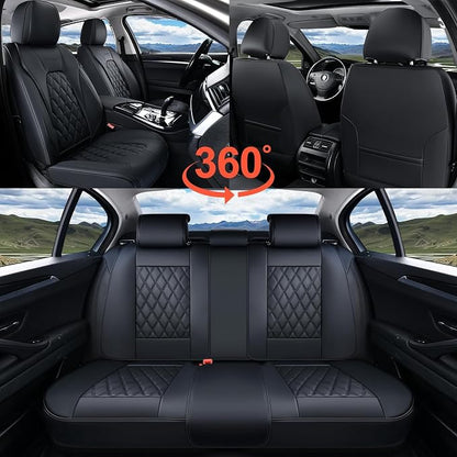 Coverado Car Seat Covers Front Seats, 2-Pack Black Seat Covers for Cars, Waterproof Nappa Leather Car Seat Covers for Cars, Car Seat Protector Car Seat Cushion Universal Fit for Most Cars Truck SUV