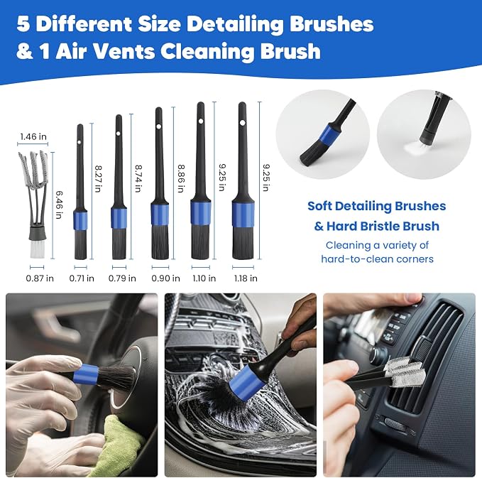 17Pcs Car Wash Kit with Bucket, Car Cleaning Kit with 62" Long Handle Car Wash Brush Mop, Mitt Duster Wheel Brush Detailing Brushes Towel, Car Washing Supplies for Cars RV Truck Exterior and Interior