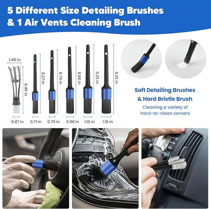 17Pcs Car Wash Kit with Bucket, Car Cleaning Kit with 62" Long Handle Car Wash Brush Mop, Mitt Duster Wheel Brush Detailing Brushes Towel, Car Washing Supplies for Cars RV Truck Exterior and Interior