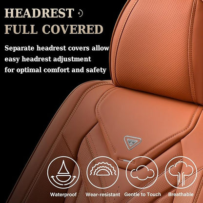 Coverado Car Seat Covers Full Set, Automotive Seat Covers Car Seat Protector Car Seat Cushion, Waterproof Leather Seat Covers for Cars, Universal Fit for Most Sedans SUV Pick-up Truck(Orange)