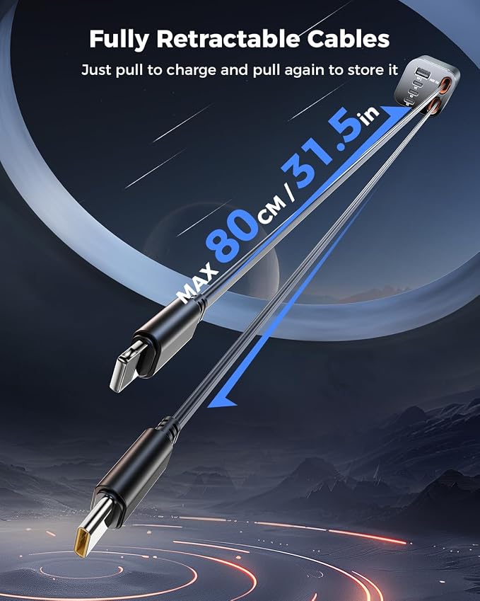 [Upgraded] 4 in 1 Retractable Car Charger, SUPERONE Smaller Fast Car Phone Charger 69W with Cord, USB C and iPhone Car Charger Adapter, Compatible iPhone 17/17 Pro Max/16/15/14/13/12/11, Sumsung