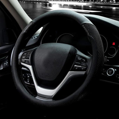 Valleycomfy Steering Wheel Cover with Microfiber Leather for Car Truck SUV 15 inch (Black)