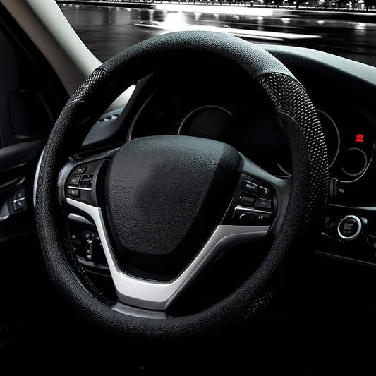 Valleycomfy Steering Wheel Cover with Microfiber Leather for Car Truck SUV 15 inch (Black)