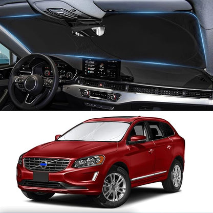 Custom Fit XC60 Windshield Sunshade for 2018 2019-2024 2025 2026 Volvo XC60 SUV Accessories Front Window Shield 210T Silver Coating Cover for Windshield Sun Visor Protector Blocks UV Keep Car Cool