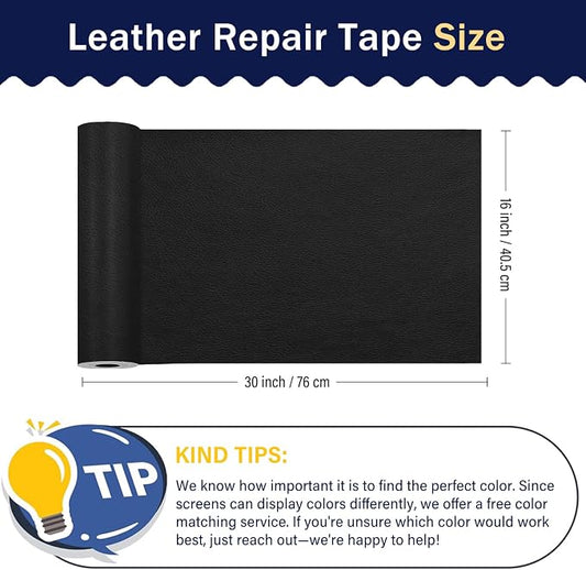 Zenyao Leather Repair Patch Tape - Self Adhesive Leather Repair Kit for Car Seat Furniture, Heavy Duty Vinyl Repair Patch for Couch Sofa, Waterproof for Rips Scratches Tears, 12x30 Inch Roll, Black