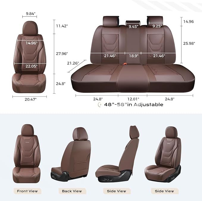 Coverado Car Seat Covers Full Sets, 5 Piece Car Seat Protector Waterproof Leather Seat Cushion Universal Fit for Truck Automotive Vehicles Brown