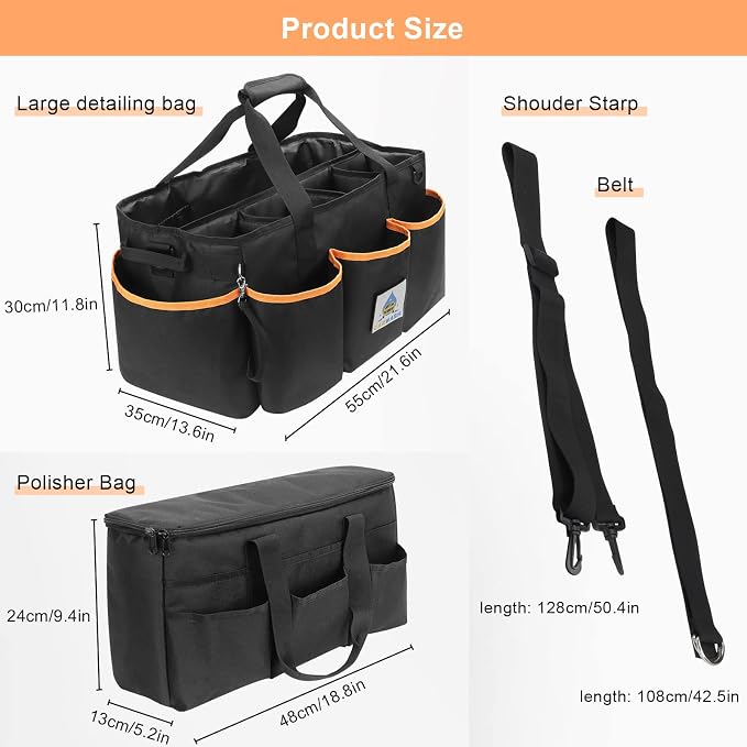 WDG 2PCS Detailing Bag Cleaning Caddy Organizer with Handle & Polisher Tote Large Car Care Storage/Carry Bag for Car Cleaning Supplies & Housekeeper Cleaner-Large