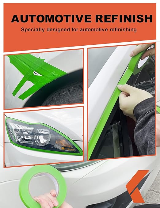 KREFINISH Painters Tape for Car - Green No Residue Automotive Masking Tape - Heat Resistant for Paint Booth, 0.7 Inches X 60 Yards, 12 Rolls