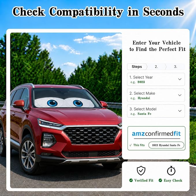 Car Windshield Sun Shade, Funny Cartoon Eyes Car Sun Shade, UV Heat Protection Windshield Cover Universal Fits Mid-Large Sedan SUV Crossover Family Vehicle - 63 x 31.5