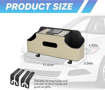 Car Seat Back Organizer, 3-in-1 Vehicle Backseat Storage Box with Cup Holder Tissue Box Trash Bin & Hooks, Multifunctional Auto Interior Headrest Organizer, Universal for SUV RV Truck (Beige)