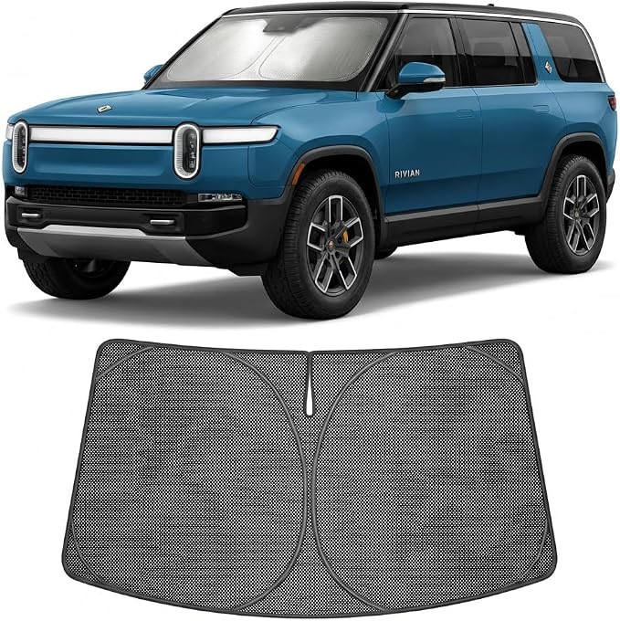 Proadsy Windshield Sun Shade Custom Fit Rivian R1S 2022-2026 Ice Crystal Black Front Window Sunshade UV and Heat Blocker Foldable Visor Keeps Car Cooler for Summer Parking and Daily Use