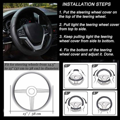 Valleycomfy Microfiber Leather Steering Wheel Cover Universal 15 inch (Black)