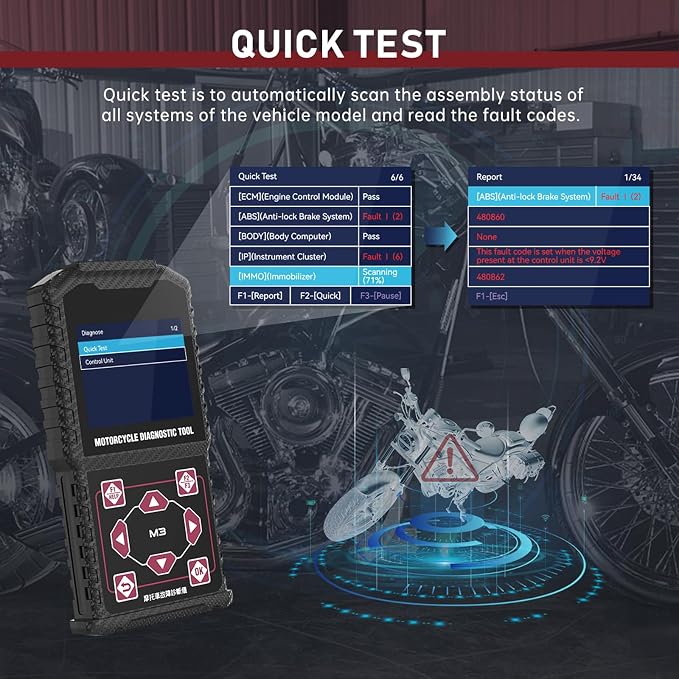 Motorcycle System Diagnostic Test Measurement Tools M3-A Motorcycle Fault Code Readers Scan Tools Moto Diagnostic Test Measurement Tools Compatible for Yamaha 2/3/4P,Kawasaki 4-6P,Honda 4P,OBDII 16P