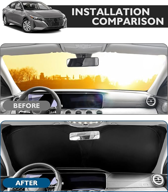 BIBLOZ Car Windshield Sun Shade for Nissan Sentra 2020-2025, S, SV, SR Accessories Foldable Car Sunshade Front Windshield Sun Visor PET Reflective Material