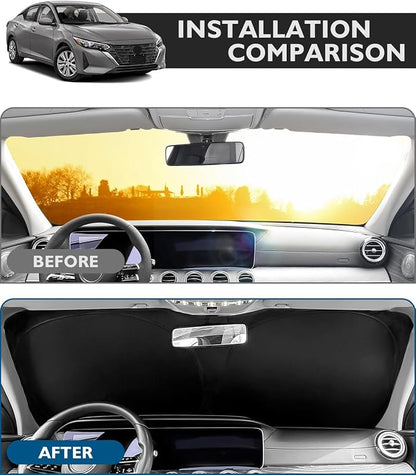 BIBLOZ Car Windshield Sun Shade for Nissan Sentra 2020-2025, S, SV, SR Accessories Foldable Car Sunshade Front Windshield Sun Visor PET Reflective Material
