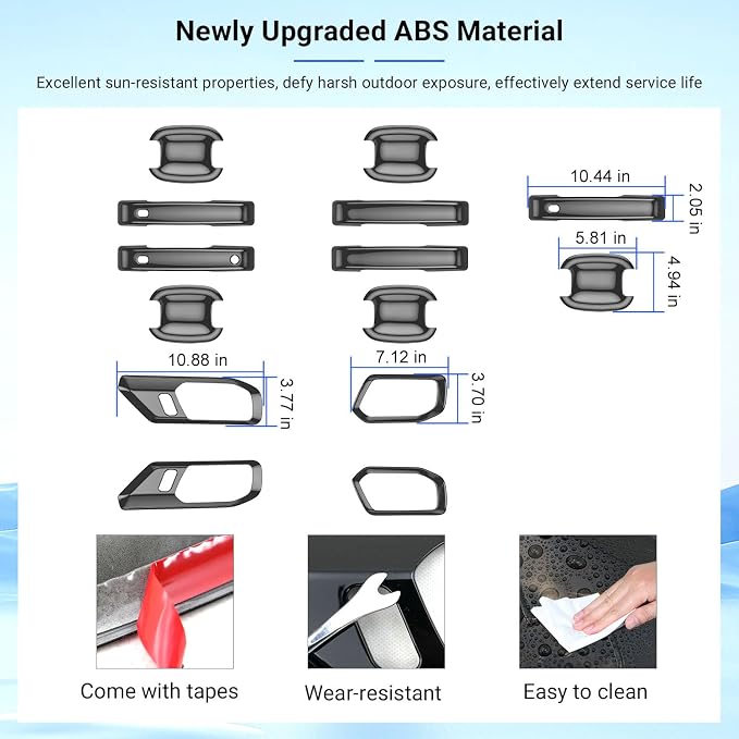 PTYYDS 14Pcs Door Handle Cover Compatible with 2021-2025 Ford Bronco Door Bowl Cover (with Smart Hole) ABS Glossy Black Inner Handle Trim Replacement for 2021-2025 Ford Bronco Accessories