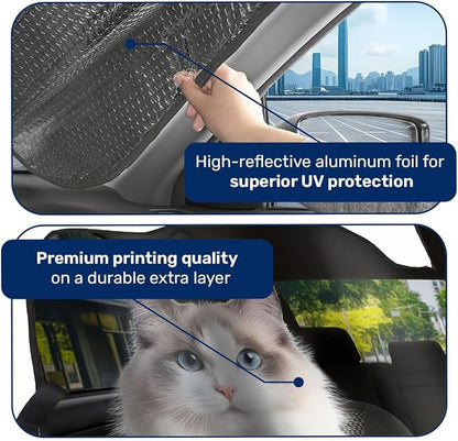 GENANY Couple Cat Windshield Cover for Car SUV Truck (55x30 Inches), Foldable Heat Shield, Shades for Front Windows, Protector Blocks UV, Car Decor