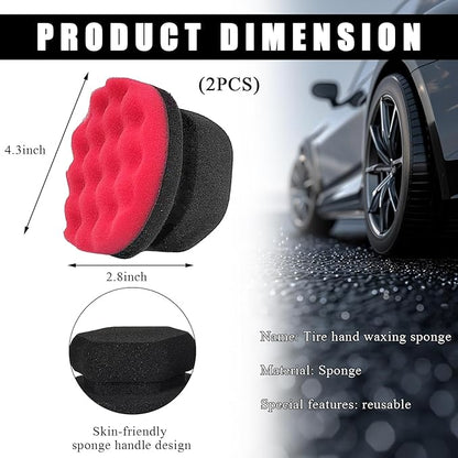 KVAEY 2 PCS Tire Dressing Applicator Pads, Reusable Hex Grip Tire Shine Applicator Polishing Sponge Pads, Wheel Tire Shine Detailing Foam for Most Vehicles, Car Accessories (Red, 4.33")