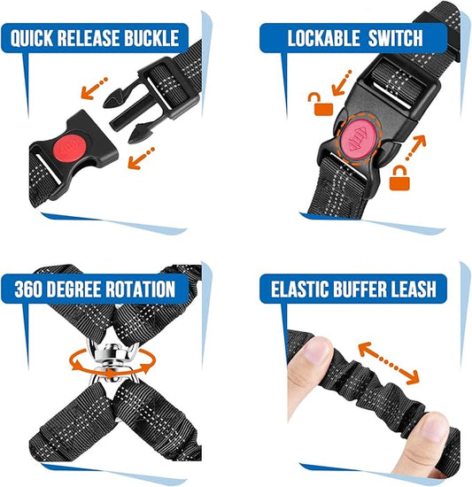 Lukovee Double Dog Seat Belt, New Dual Pet Car Headrest Restraint Safety Seatbelt No Tangle Dog Leash Duty Adjust Elastic Bungee Puppy Lead Splitter Connect Harness in Vehicle Travel for 2 Dogs,Black