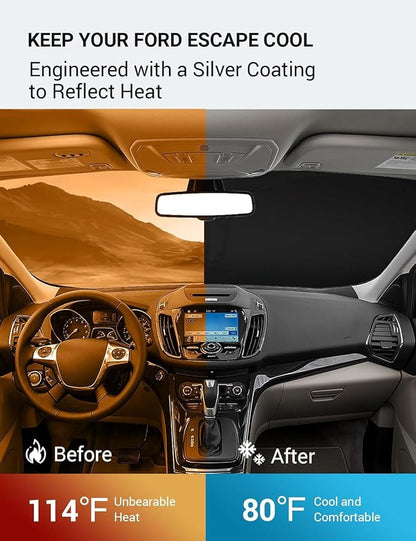 Proadsy 2026 Upgrade Windshield Sun Shade Custom Fit 2013-2019 Escape Foldable Front Sunshade Protector Sun Visor Blocks UV Rays Keep Car Cooler