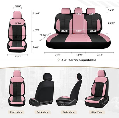 Coverado Front and Back Seat Covers for Cars Leather Car Seat Cover Full Set 5 Seats Waterproof Seat Protector Automotive Seat Covers Universal Fit for Most Cars SUV Trucks, Pink&Black