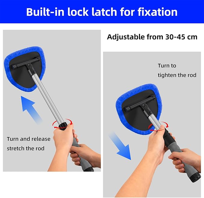 Windshield Cleaner Tool with Extendable Aluminum Handle (Up to 19.7"), Streak-Free Auto Glass Cleaning Kit with 4 Thick Microfiber Pads & Spray Bottle, Inside Window Defogger Accessories