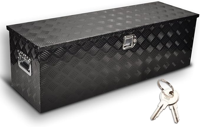 48 Inch Aluminum Truck Tool Box, 5 Bar Tread Pickup Truck Bed Tool Box Storage Organizer with Lock & 2 Keys,Black (48"X15"X15")