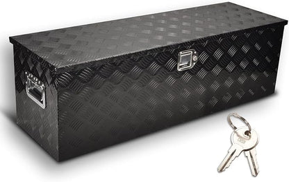 48 Inch Aluminum Truck Tool Box, 5 Bar Tread Pickup Truck Bed Tool Box Storage Organizer with Lock & 2 Keys,Black (48"X15"X15")