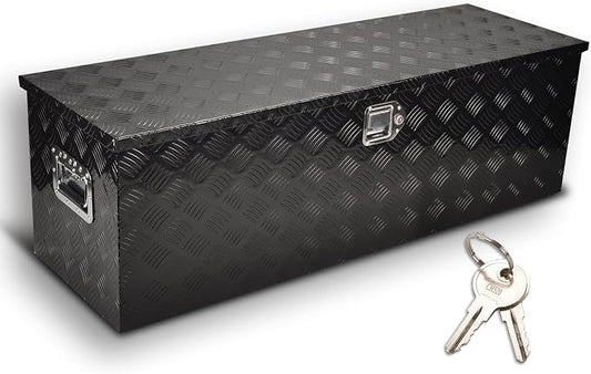 48 Inch Aluminum Truck Tool Box, 5 Bar Tread Pickup Truck Bed Tool Box Storage Organizer with Lock & 2 Keys,Black (48"X15"X15")