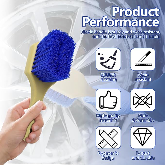 Hovom Car Wash Brush for Tire & Wheel Rim, Soft Bristle Wheel Cleaning Brushes, Short Handle Tire Cleaner Brush Releases Dirt and Road Grime, Universal Car Cleaning Supplies (Dark Blue)