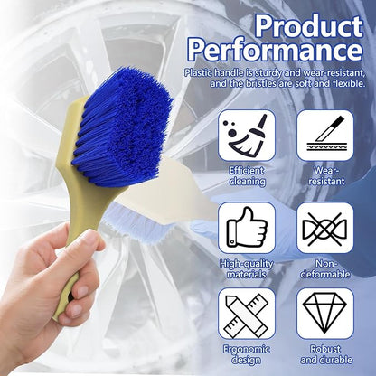 Hovom Car Wash Brush for Tire & Wheel Rim, Soft Bristle Wheel Cleaning Brushes, Short Handle Tire Cleaner Brush Releases Dirt and Road Grime, Universal Car Cleaning Supplies (Dark Blue)