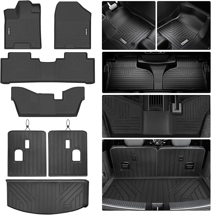 Floor Mats for Acura MDX 2014-2020 (only for 7 Seat, No Hybrid Models) with Trunk Mat & Backrest Mat TPE All Weather Protection 3 Rows Floor Liner & Cargo Liners Accessories