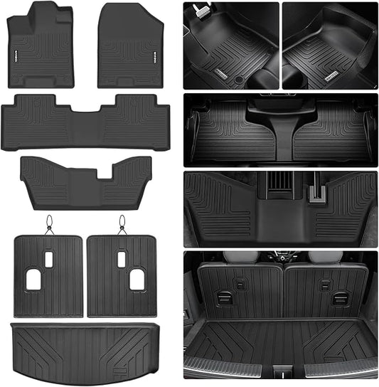 Floor Mats for Acura MDX 2014-2020 (only for 7 Seat, No Hybrid Models) with Trunk Mat & Backrest Mat TPE All Weather Protection 3 Rows Floor Liner & Cargo Liners Accessories