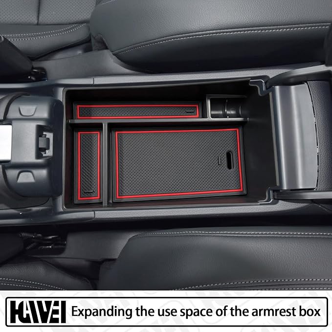 HGWEI Center Console Organizer Tray Compatible with Honda HRV 2023 2024 2025 2026 2027 Accessories, Armrest Storage Box for HRV EX/EX-L/LX/SE/Sport/Touring, Red Trim