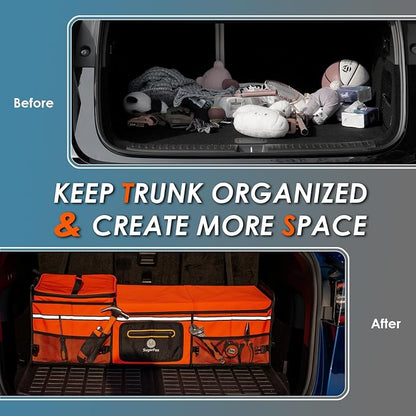 SugarFox 95L Car Trunk Organizer & Storage With 26L Ice Pack, Waterproof Foldable | Trunk Organizers for SUVs & Cars, Car Storage Organizer, Great Gift for Drivers (Orange-M004)