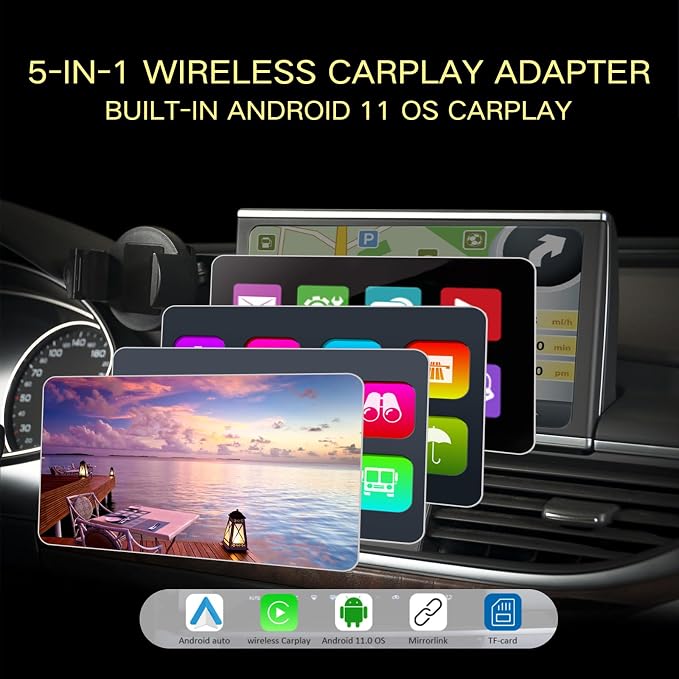 Wireless Carplay Adapter, 4 in 1 Wireless Android Auto Adapter Compatible with Netflix/YouTube Convert Wired to Wireless CarPlay Dongle for Cars, Plug & Play USB Carplay Adapter for iPhone iOS 10+