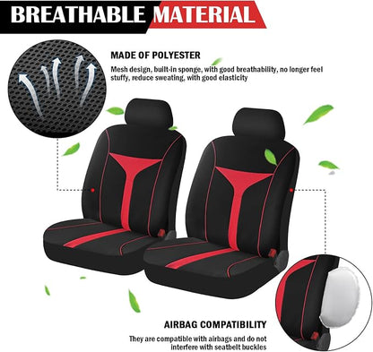 4PCS Car Seat Covers Full Set,Breathable Front Seat Covers for Cars for Reducing Back Sweating & Protection,Stylish Car Cover Seats with Reddish Line Cars Interior Accessories (Red)