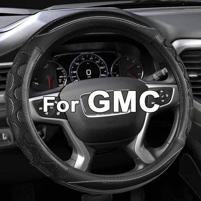 GIANT PANDA Steering Wheel Cover for GMC Sierra Acadia Terrain Yukon(3D Honeycomb-Black-Standard Size)