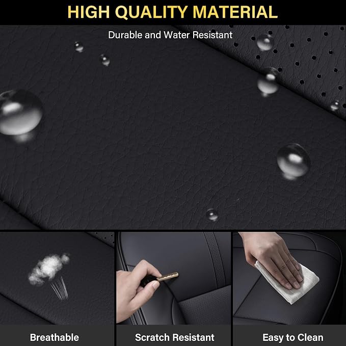 Coverado Chevy Silverado Seat Covers, Faux Leather Seat Covers Fit for Chevy Silverado GMC Sierra 2007-2025 1500, 2015-2025 2500HD 3500HD Crew Double Extended Cab (Front, Black)
