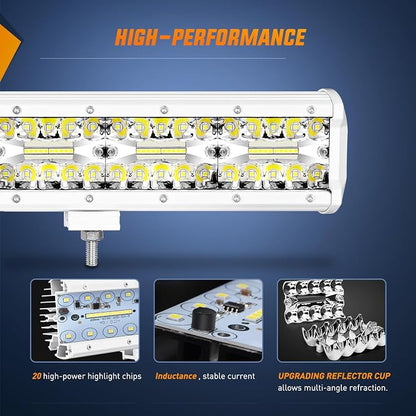 Nilight Marine LED Light Bar Navigation Lights 12 Inch White Spot Flood Combo Ponton Boat Deck Dock Lighting for Night Fishing T-top Stern Yacht Port Sailboat Trucks Tractors