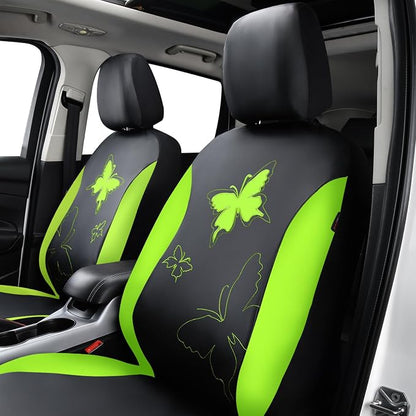 Flying Banner Butterfly car seat Covers ful Set Fashion Universal Lady Woman Female Rear Bench Split Colorized (Full Set - Faux Leather, Fluorescent Green)