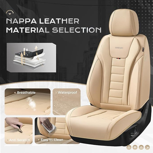 Coverado Car Seat Covers Full Set, Seat Covers for Cars, Front Seat Covers and Back Seat Cover Waterproof Leather Automotive Seat Cover, Universal Car Interior Protectors Cushion for Most Cars