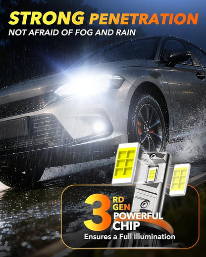 OXILAM H11/H8 LED Light Bulbs, 1000% Brighter H11 Fog Bulb, 60,000Hrs Lifespan, 3 MIN Direct Plug, IP68, Anti-Flicker LED Light for Cars Trucks SUVs, Pack of 2
